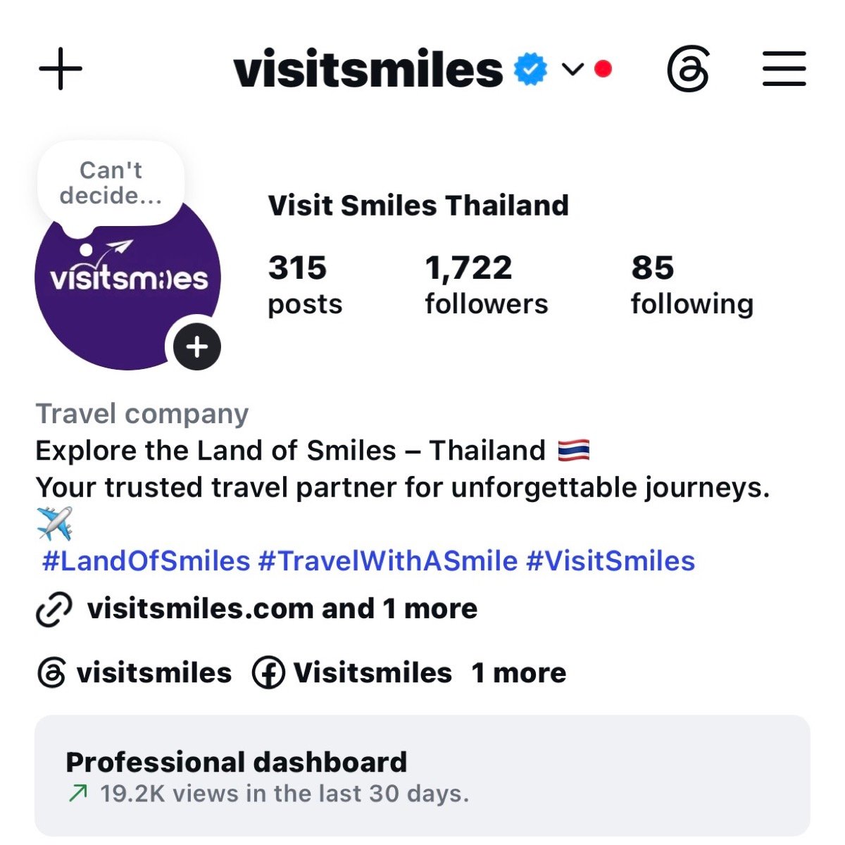 After: 315 posts · 1,722 followers · 19.2K views in 30 days